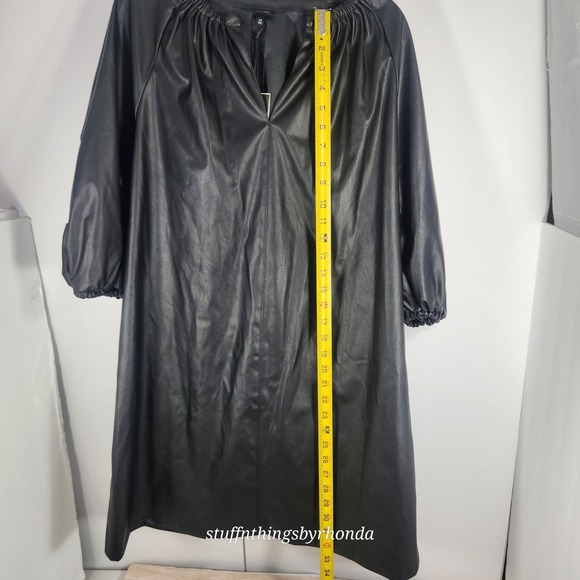 NWT Who What Wear‎ Black Vegan Faux Leather Puff Sleeve Mini Shift Womens Size M - Picture 12 of 13